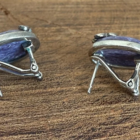 Charoite Gemstone and Sterling Silver Earrings - Picture 3 of 7